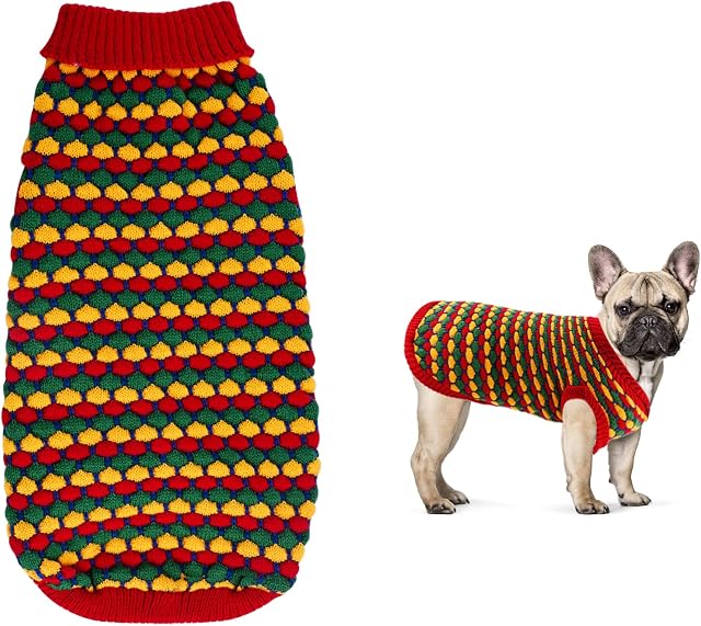 Turtleneck Dog Jumper, Warm Puppy Sweater for Medium, Large Dogs Winter Polka Dots Knitted Dog Pullover Soft Dog Clothes Vest for Pet Autumn, Winter Outfit for Welsh Corgi, Beagles (L)
