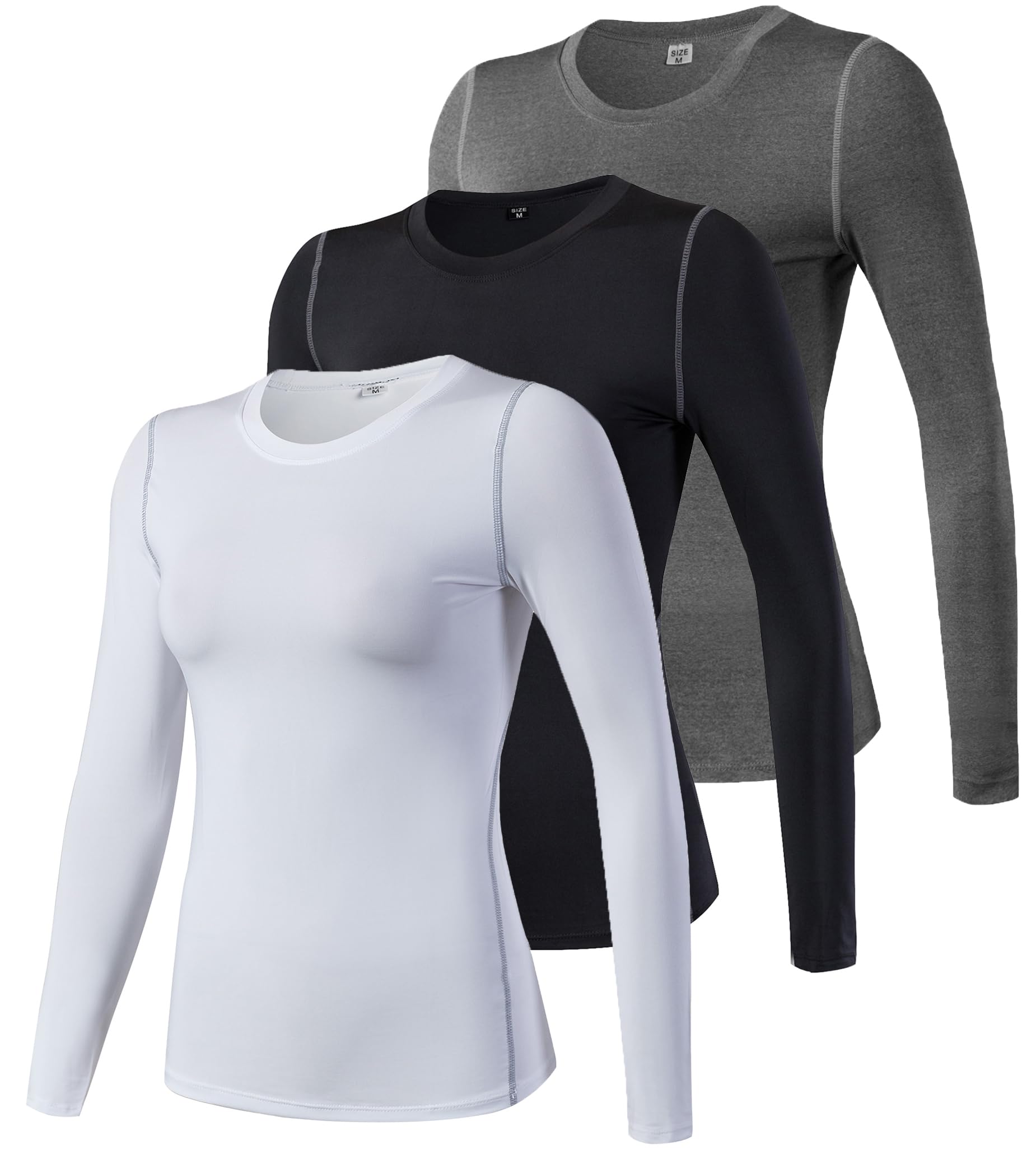 2/3 Pack Women's Long Sleeve Shirts UPF 50+ Sun Protection Compression Shirts Dry-Fit Athletic T-Shirts Gym Running Tops