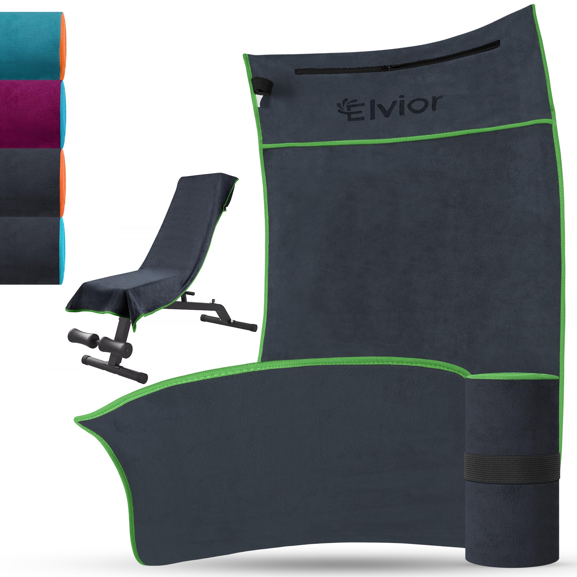 Serviette De Sport Microfibre Antidérapante 120x50 Cm Avec Poche Zippée – Idéale Pour La Muscu, Le Yoga, La Rando Et Le Camping