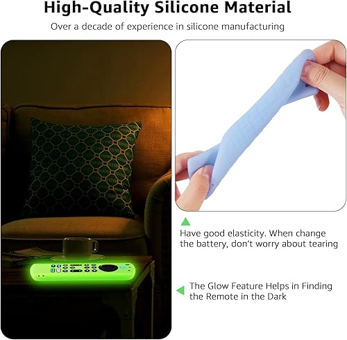 Miniatura 4 de OneBom Funda de silicona para control remoto que brilla en la oscuridad para Firetv 4K Max (2), InsigniaPioneerOmni (QLED) Series con cordón,