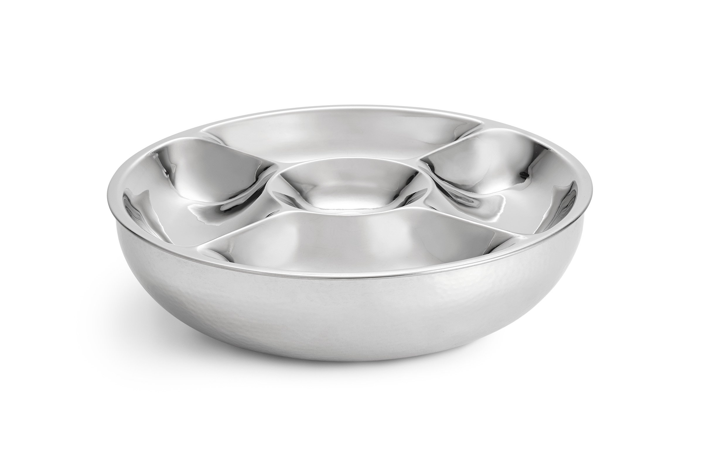 Artisan 2-Piece Stainless Steel Serving Bowl with 5-Section Top Tray and Insulated Lower Bowl