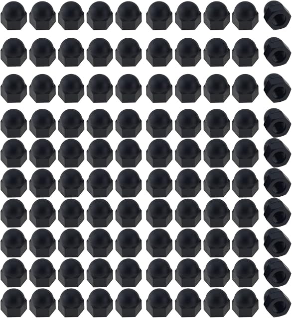 M4 Cap Nuts, 100 Pcs Black Nylon Acorn Dome Head Hex Nuts, Thread Bolt Caps Nuts, Protector Covers for Screws Bolts