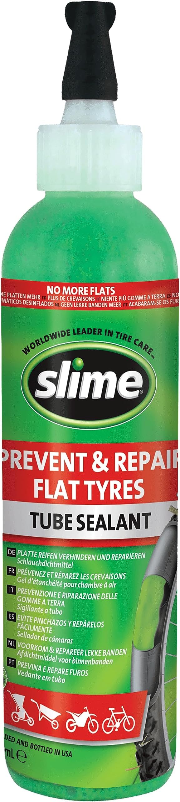 Slime 10015 Bike Tube Puncture Repair Sealant, Prevent and Repair, suitable for all Bicycles, Non-Toxic, Eco-Friendly, 237 mL (8oz) bottle