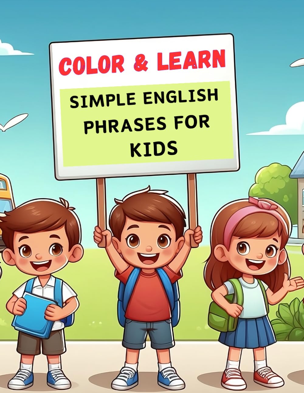 Color & Learn: Simple English Phrases for Kids, Coloring Activity Book for Kids, Easy English Phrases Coloring Book