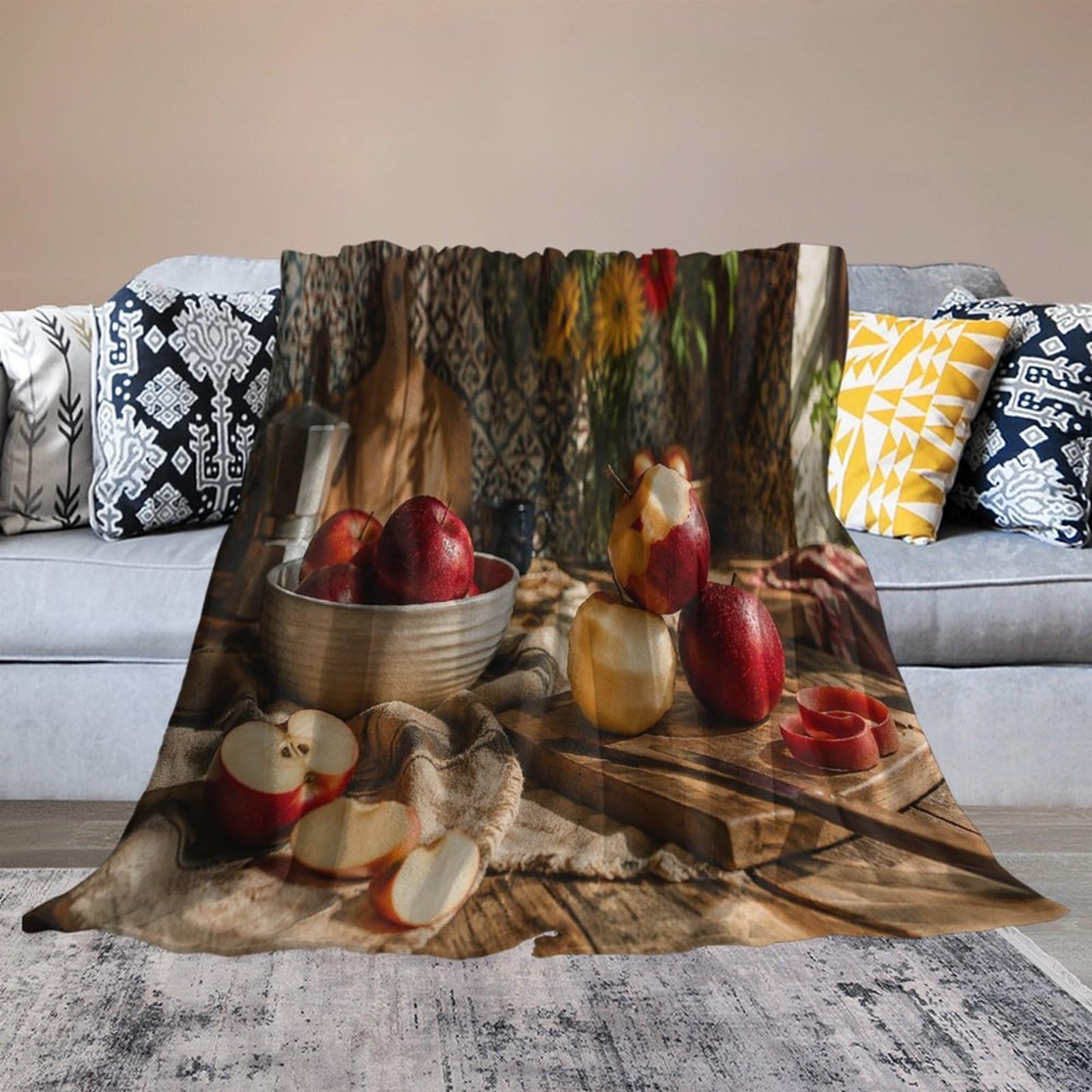 Apples on Wood Slice Still Life Kuscheldecke für Zuhause