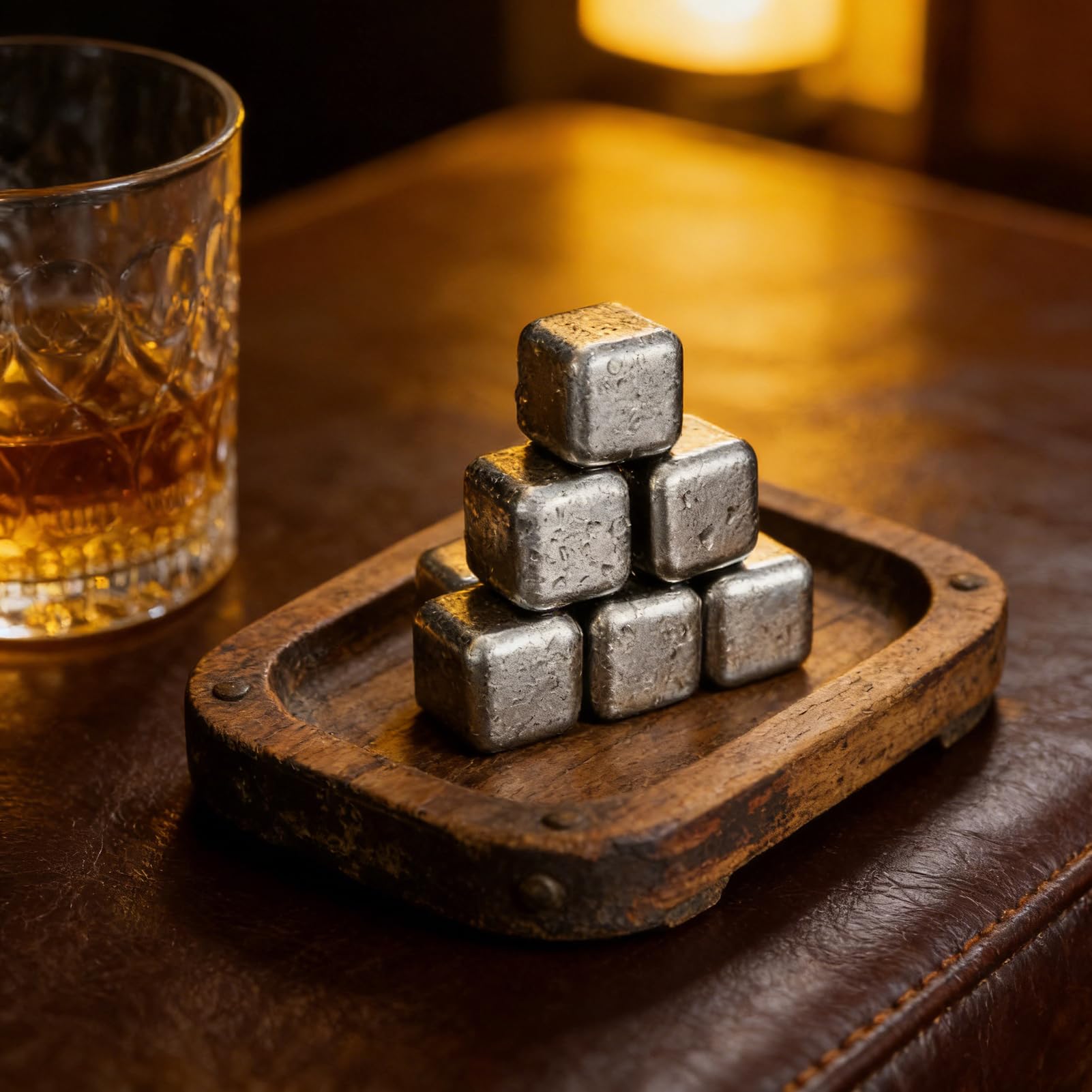 Luocute Paquet de 6 Glaçons Pure Ti, Cubes de Refroidissement en Métal Réutilisables Non Diluants pour Cocktails au Whisky, Pierres à Whisky en Métal avec Solution de Glycérine Scellée