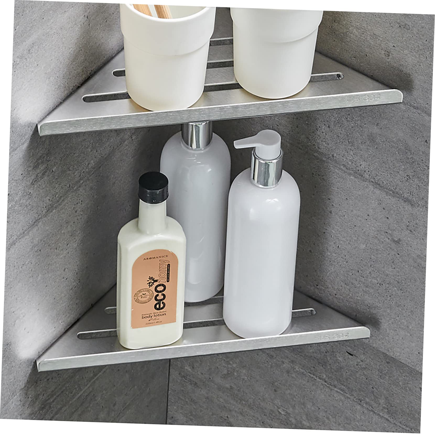 WOONEKY Scaffale Doccia Angolare in Acciaio Inox Argento Telaio | Organizzazione Ordinata, Design Pratico per Hotel e Bagno, Struttura Ispessita per Disposizione Pulita
