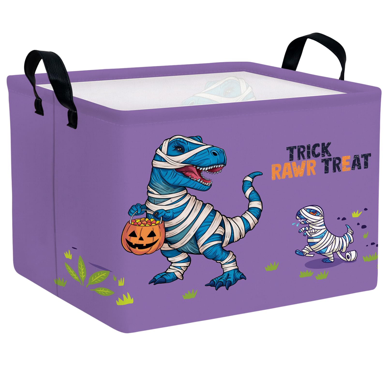 Halloween Basket Gift Cute Pumpkin Ghost Parties Decor Kid Trick or Treat Basket for Boys and Girls Rectangular Storage Bin Box (Blue Dinosaur)