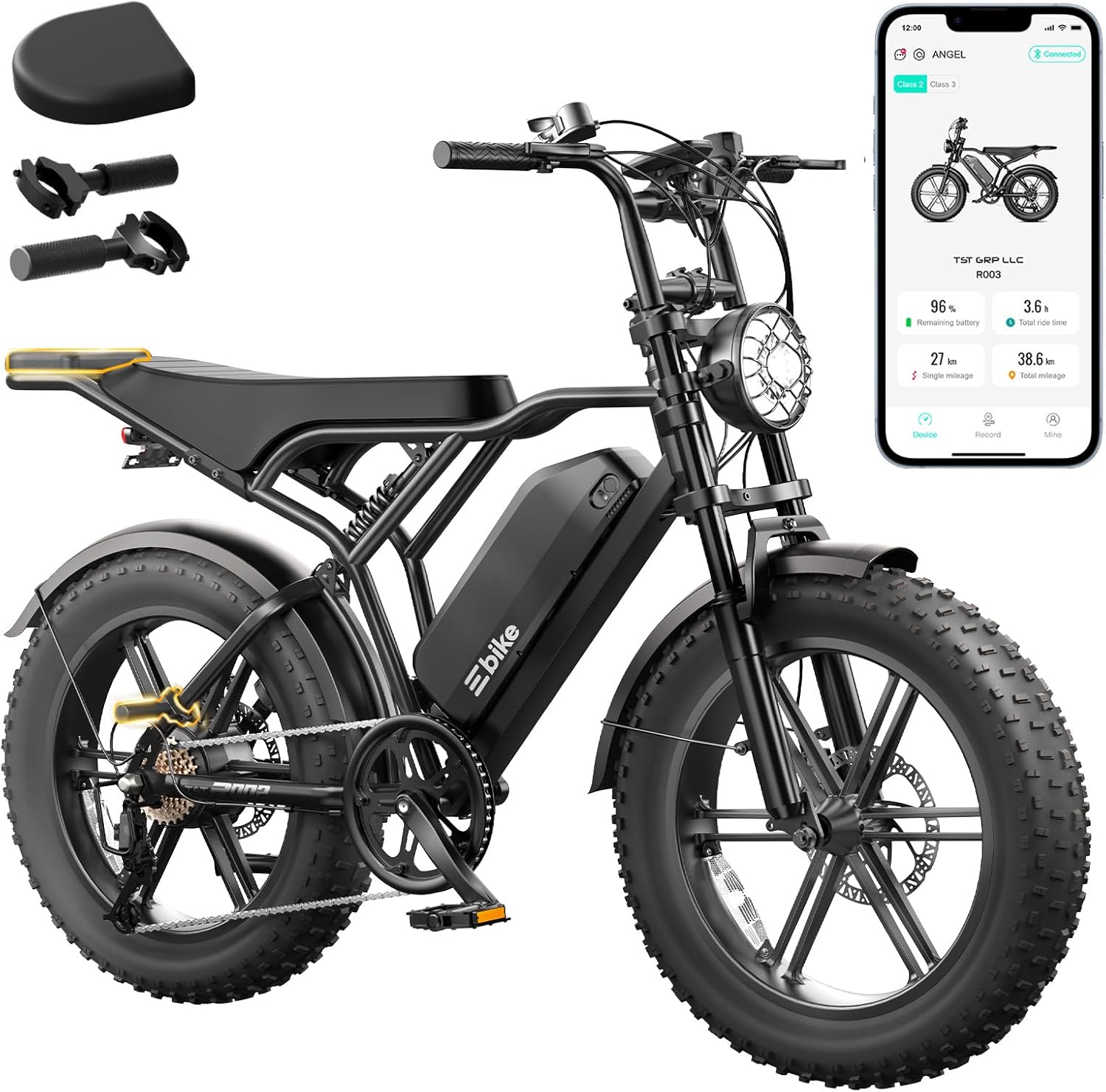 TST Electric Bike for Adults, 1500W Peak Motor 28 MPH 60/100 Miles Fat Tire Ebike with 48V 15Ah/25Ah Removable Battery 20" Electric Dirt Bike Full Suspension and 7-Speed