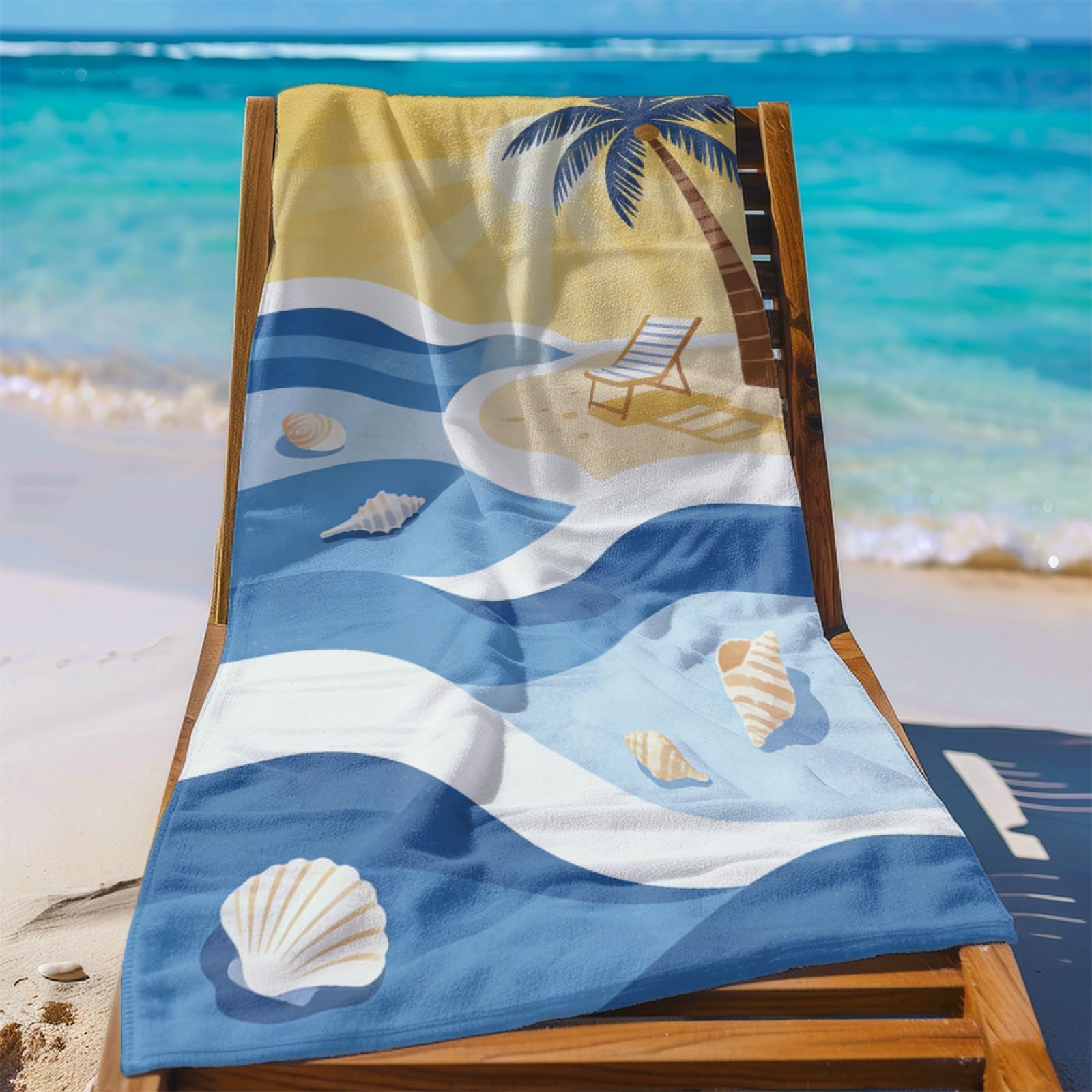 Fouta PlageMer Bleue Ciel Jaune Soleil Modèle Surdimensionné avec Diverses Tailles, Respirante et Portable, Parfaite pour Voyages Sorties Piscine et Usage Extérieur Quotidien 90x160 cm