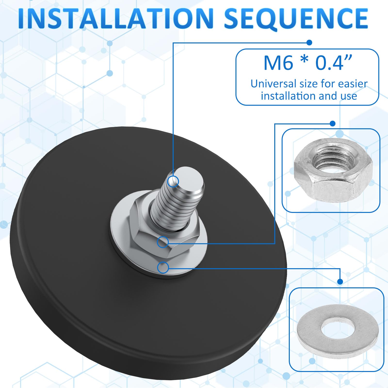 Magnesy neodymowe gumowane, Ø 43 mm magnes z gwintem M6, gumowane magnesy, siła przyczepności 10 kg, mocny magnes do mocowania kamery, uchwytu wideo, listwy świetlnej, pojazdów (30 sztuk)