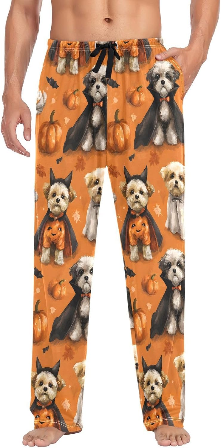 ALAZA Halloween Puppy Men's Pajama Pants Men Cotton Pajama Bottoms with Pockets, S