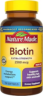 Nature Made Extra Strength Biotin 2500 mcg, Dietary Supplement For Healthy Hair, Skin & Nail Support, 150 Softgels, 150 Day Supply