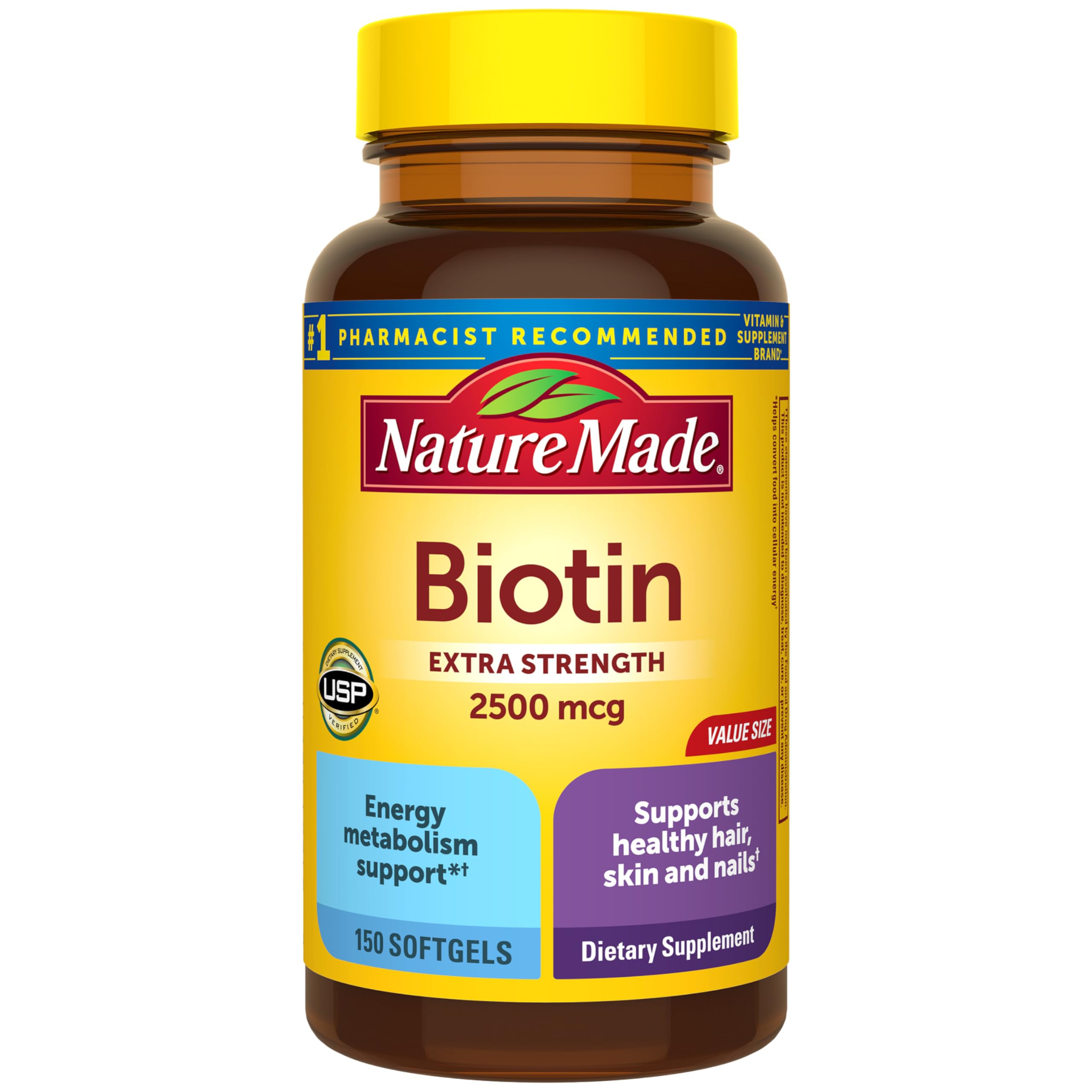 Extra Strength Biotin 2500 mcg, Dietary Supplement For Healthy Hair, Skin & Nail Support, 150 Softgels, 150 Day Supply