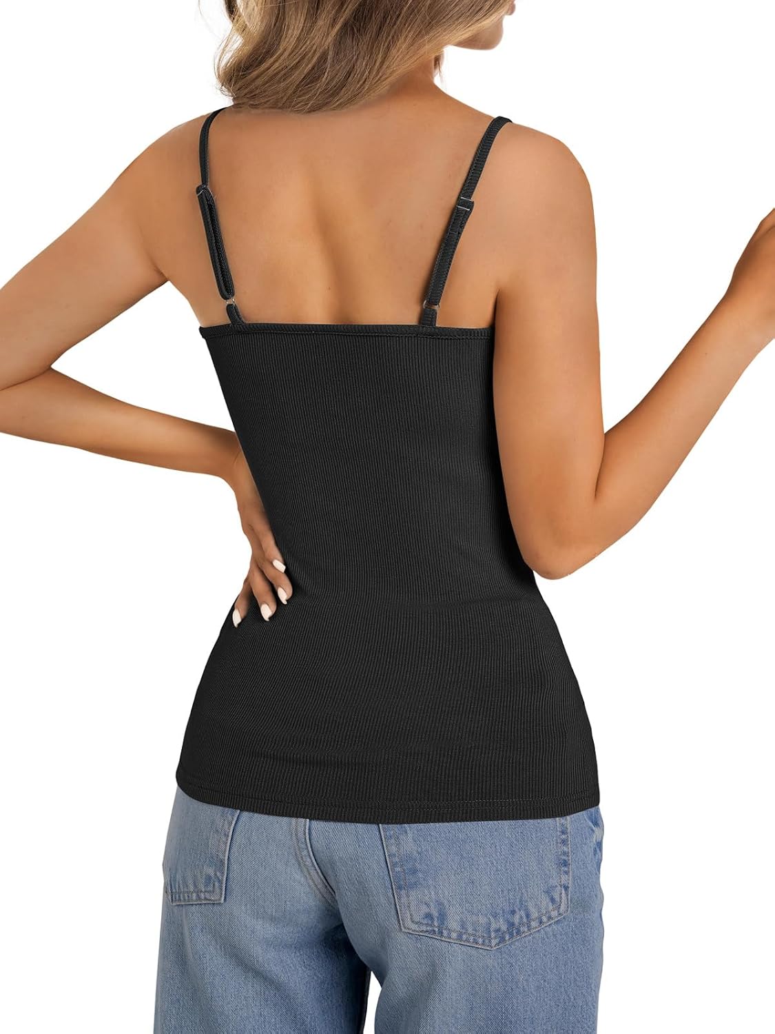 Camisole Tops for Women Lace Tank Top Ribbed Low Cut Fitted Basic Casual Shirts Adjustable Spaghetti Strap Tanks - Image 3