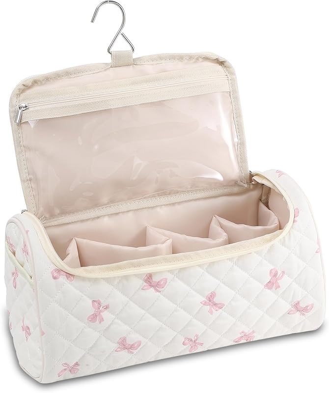 YATFRIK Estojo de viagem acolchoado para ferramentas de cabelo com gancho, 20,07 x 16,51 x 16,51 cm, estampa floral, Pink bow 2