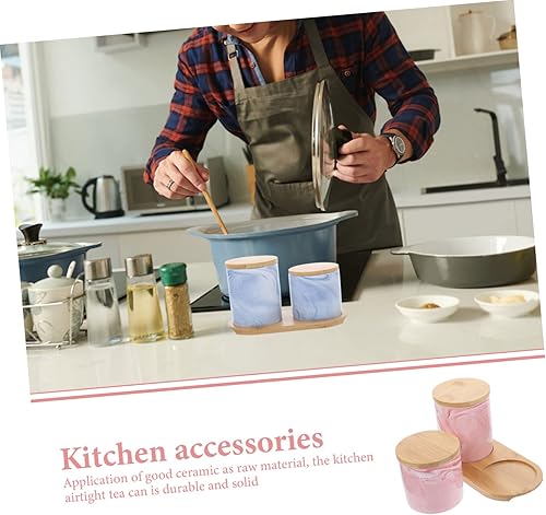 Miniatura 3 de 1 juego de tarros herméticos de cerámica con tapas organizador con tapa recipiente con tapa caja de té para té suelto frasco de almacenamiento de té