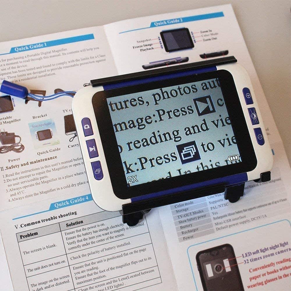 LJYKBFL Ausilio elettronico per la Lettura, Lente d'Ingrandimento Digitale con Zoom 2X-25X, Schermo LCD da 3,5 Pollici, 8 modalità Colore per ipovedenti, Maniglia Pieghevole