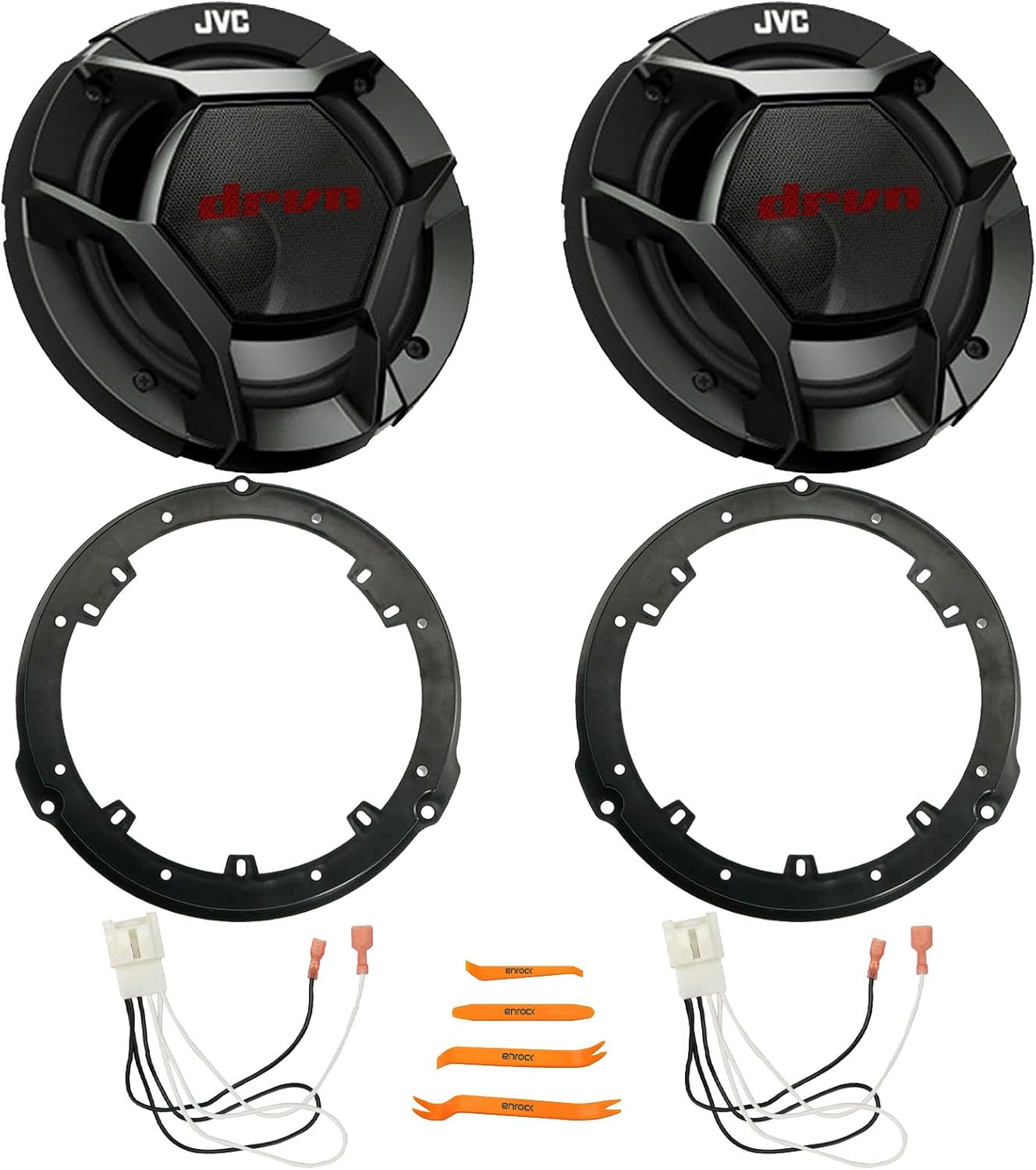 JVC 2X CS-DR601C drvn DR Series 6.5" 360W Max 2-Way Component Speakers, Rear 6.5" Speaker Wire Wall Plate, 2X Speaker Harness, Pry Tool Set (Fits Select 2015–2024 Ford F150 Speaker Replacement)