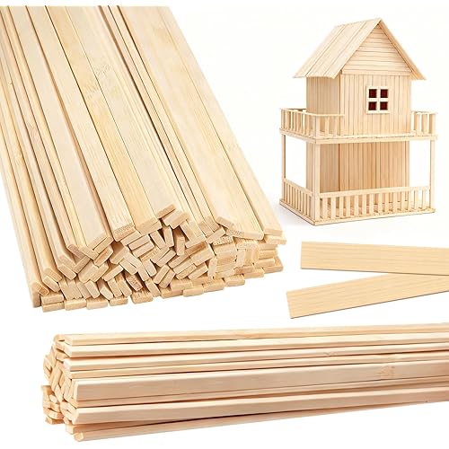 60pcs 15.7x0.35 Inch Strong Natural Bamboo Sticks, Wooden Craft Sticks, Extra Long Sticks, Wood Strips for Craft Projects