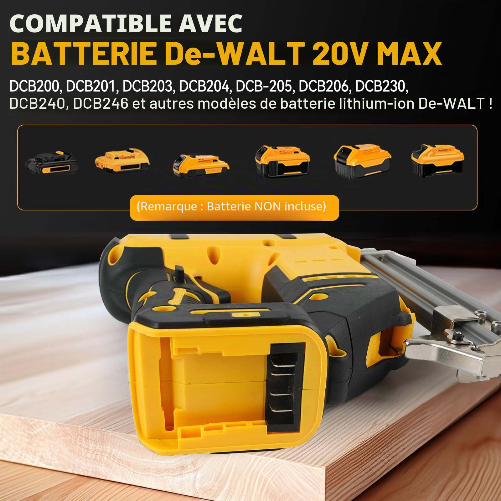 Agrafeuse sans fil 18GA compatible avec batterie Dewalt 20V MAX, agrafeuse à couronne étroite sans balais avec 1000 clous et 1000 agrafes pour le bricolage, le DIY et le travail du bois
