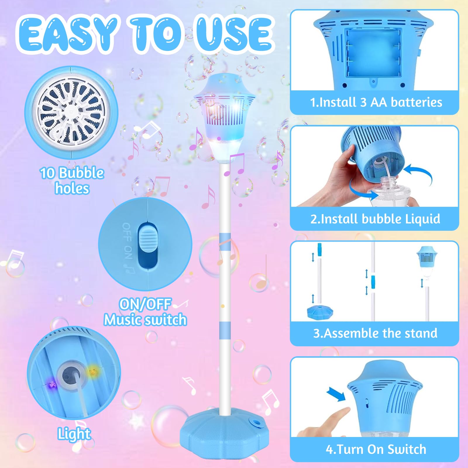 Lampada da Giardino con Torcia a Bolle,Macchina Automatica per Bolle per Bambini,Bubble Torch Garden Lamp With Music,Stand del Produttore di Bolles Per Matrimonio,Compleanno,Picnic