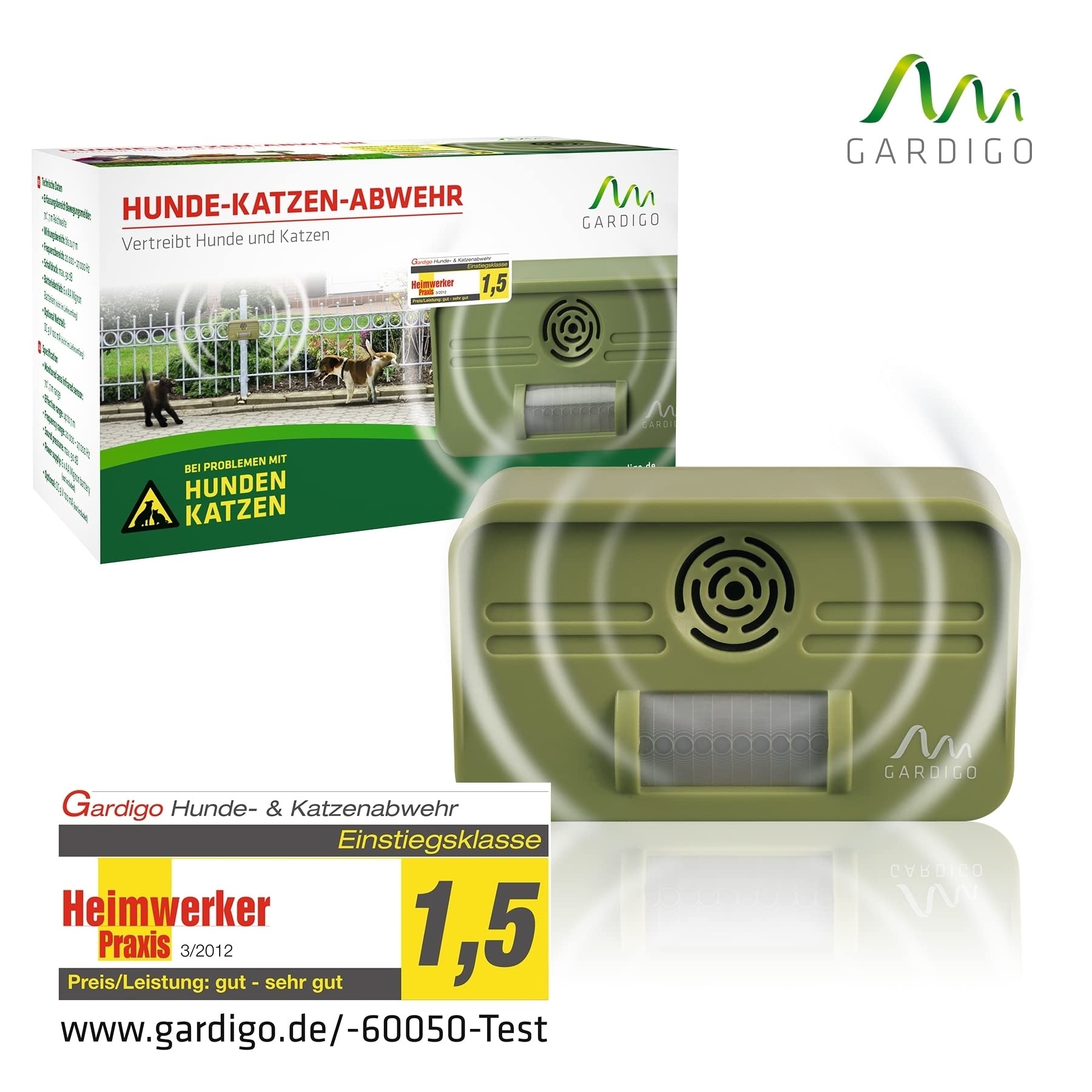 GARDIGO® Scaccia Gatti | Repellente per Gatti | Dissuasore per Cani | Disabituante Gatti | Repellente Ultrasuoni Animali Giardino | Angolo di Rilevamento 70°, Raggio d'Azione 7 m | Anti Gatto 1 Pezzo