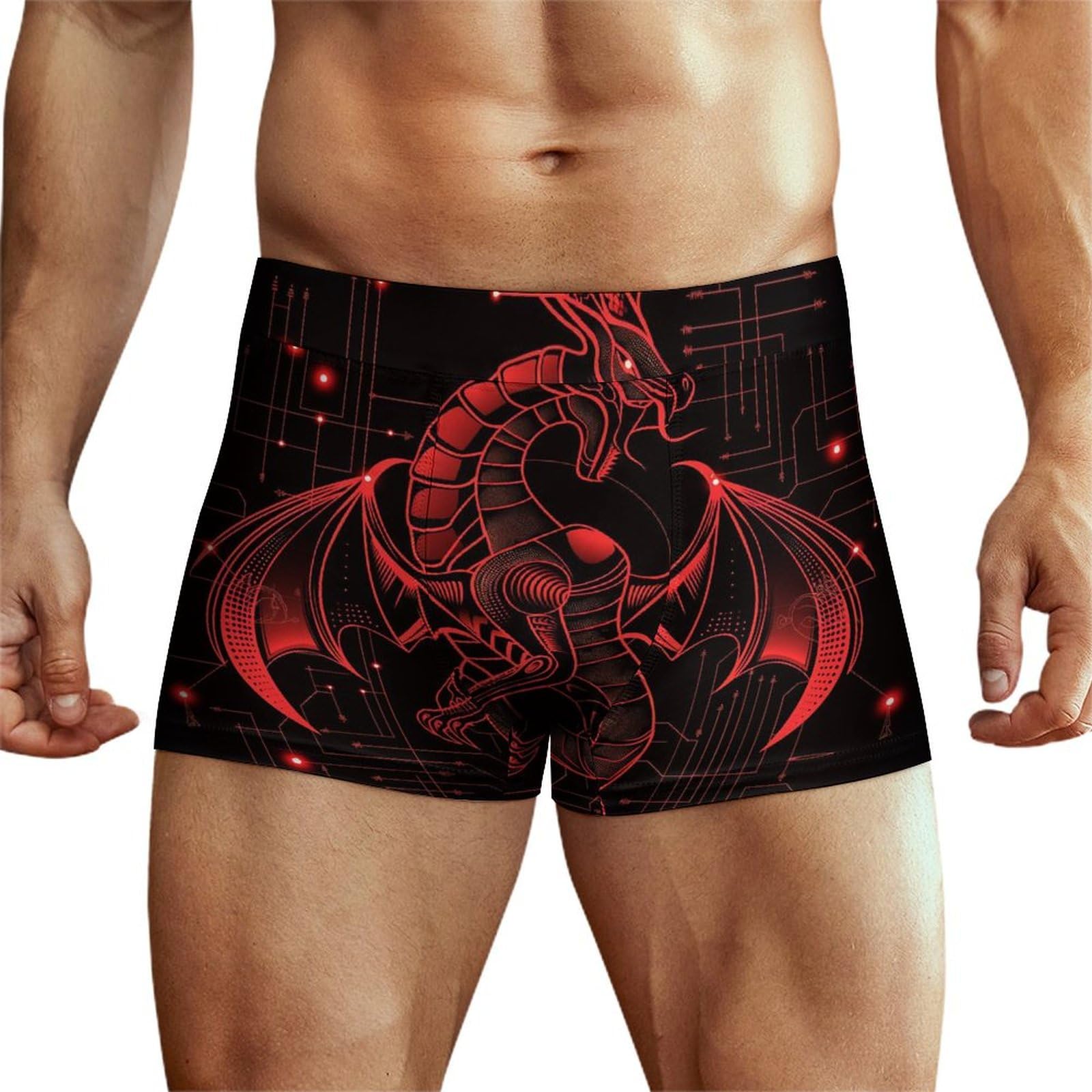 XJLAPWS Men's Underpants Red Dragon Underwear Stretch Boxer Briefs For Man