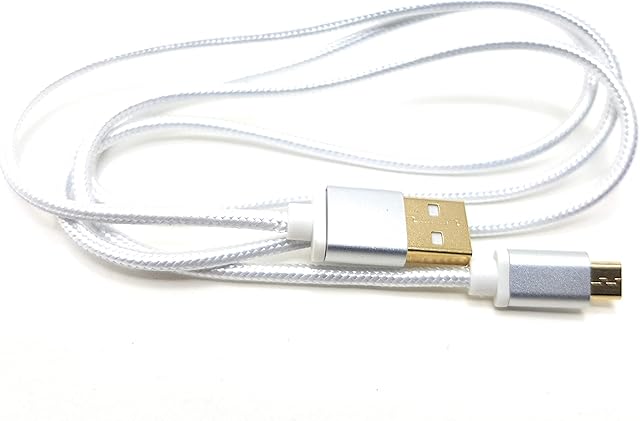MainCore 2m White Micro USB Cable 2.0 BRAIDED 24AWG Gold Contacts High Speed Charger Charging Lead Cord