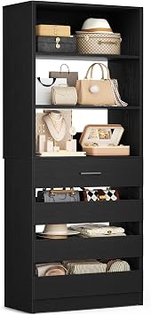 Aheaplus 21.3" Closet System with 4 Drawers, Wood Closet Organizer, Black