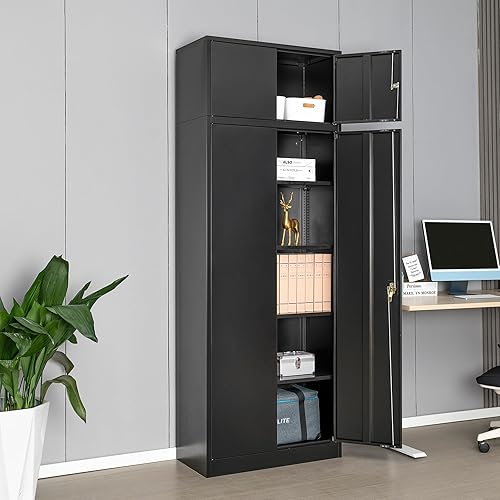 Miniatura 7 de CMY Gabinete de almacenamiento de metal, gabinete de bloqueo de 87 pulgadas de alto con estantes ajustables y gabinete superior, gabinete de metal