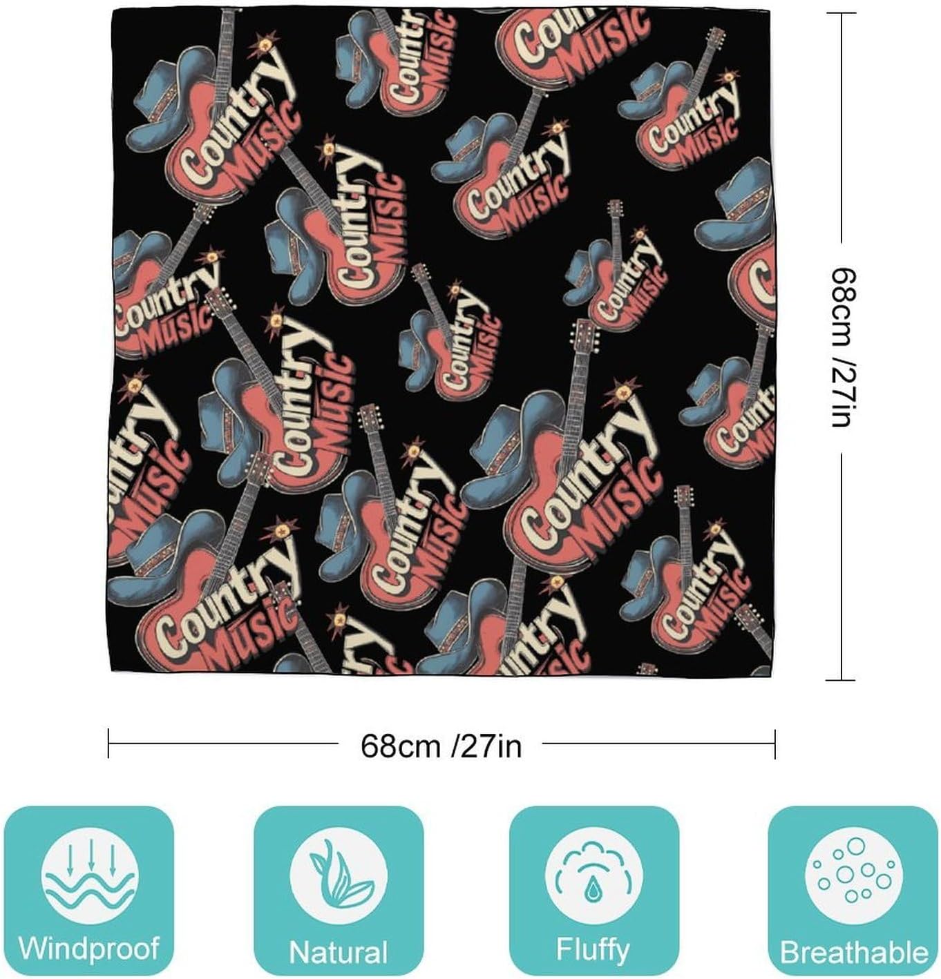 Country Muisic Electric Guitar Bandana Fashion Head Scarf Square Silk Scarf Print Neck Hair Scarfs for Women Men Gifts