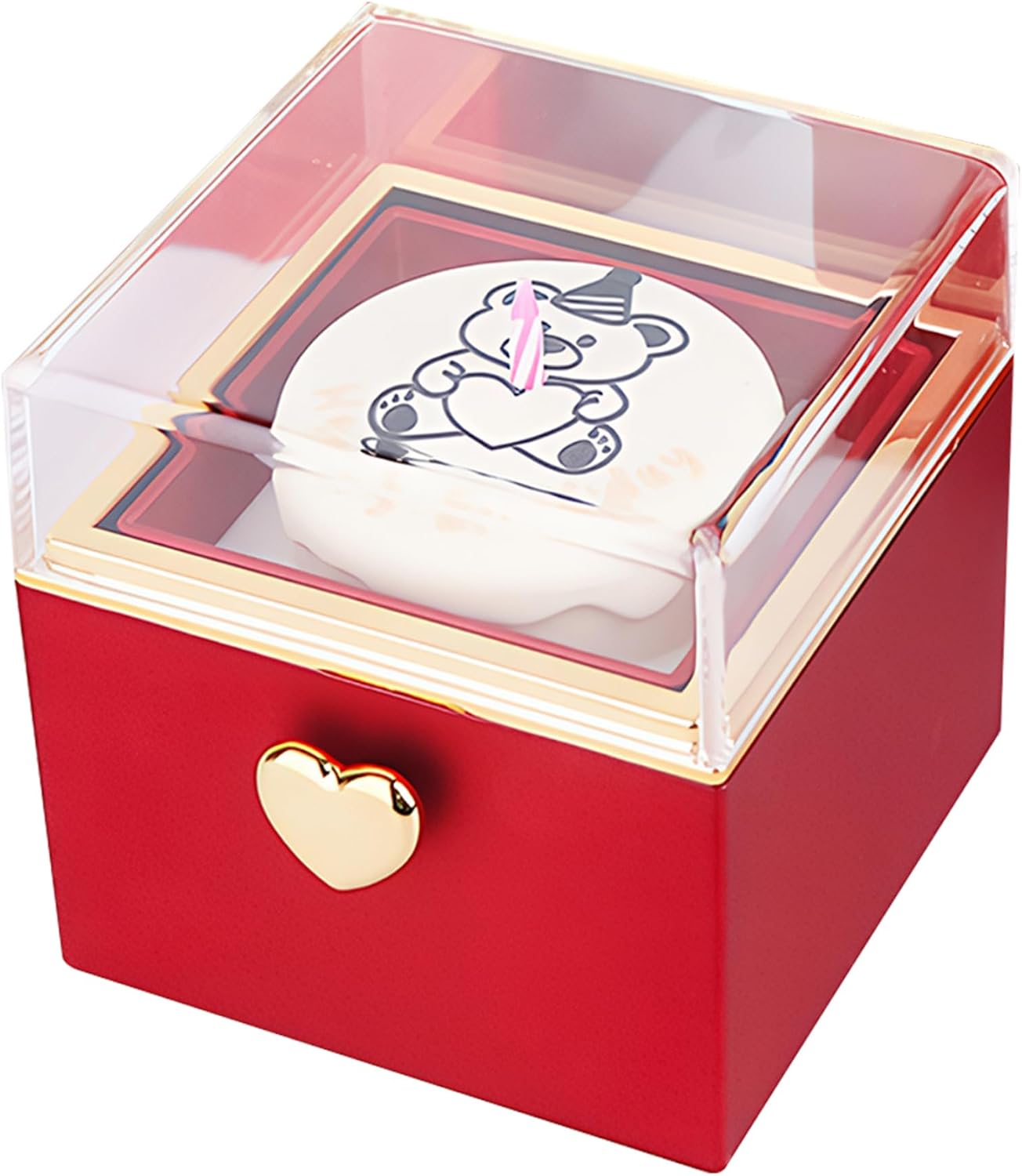 Gcroet Rotating Ring Box with LED Candle Bear, Automatic Jewelry Box for Engagement Proposal, Vintage Style Gifts 3.1x3.1x3.3 Inch...