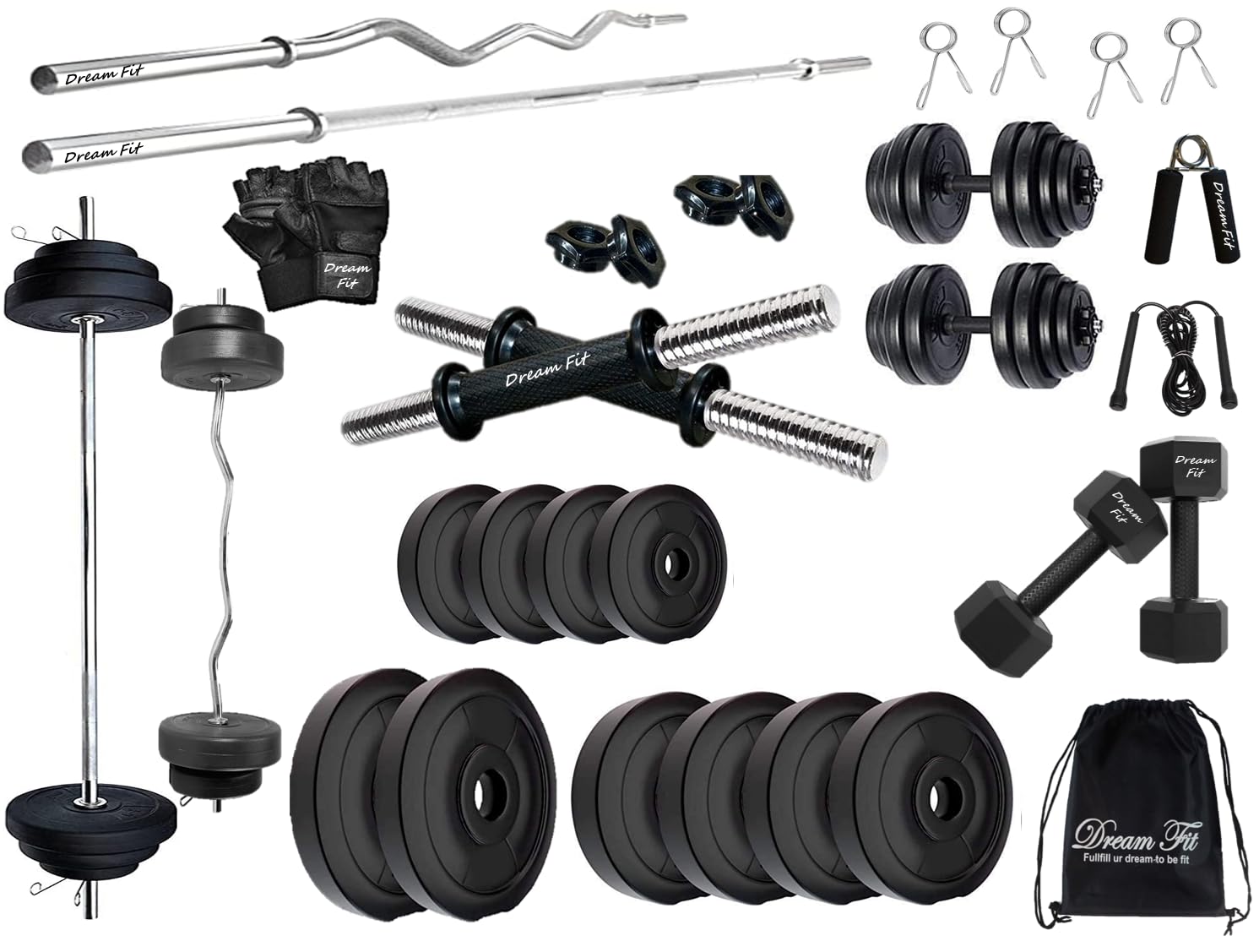 DREAM FIT PVC Home Gym Set - 50Kg PVC Plates with 3 ft Curling Rod, 5ft Straight Rod, 1 Pair Dumbbell rods, 1 Pair of 2Kg PVC hex Dumbbells and Gym Accessories (50kg Set)-image-13