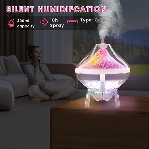 Miniatura 3 de Humidificador volcánico humidificador ultrasónico de niebla fría con sensor de humedad, silencioso, apagado automático, humidificadores para