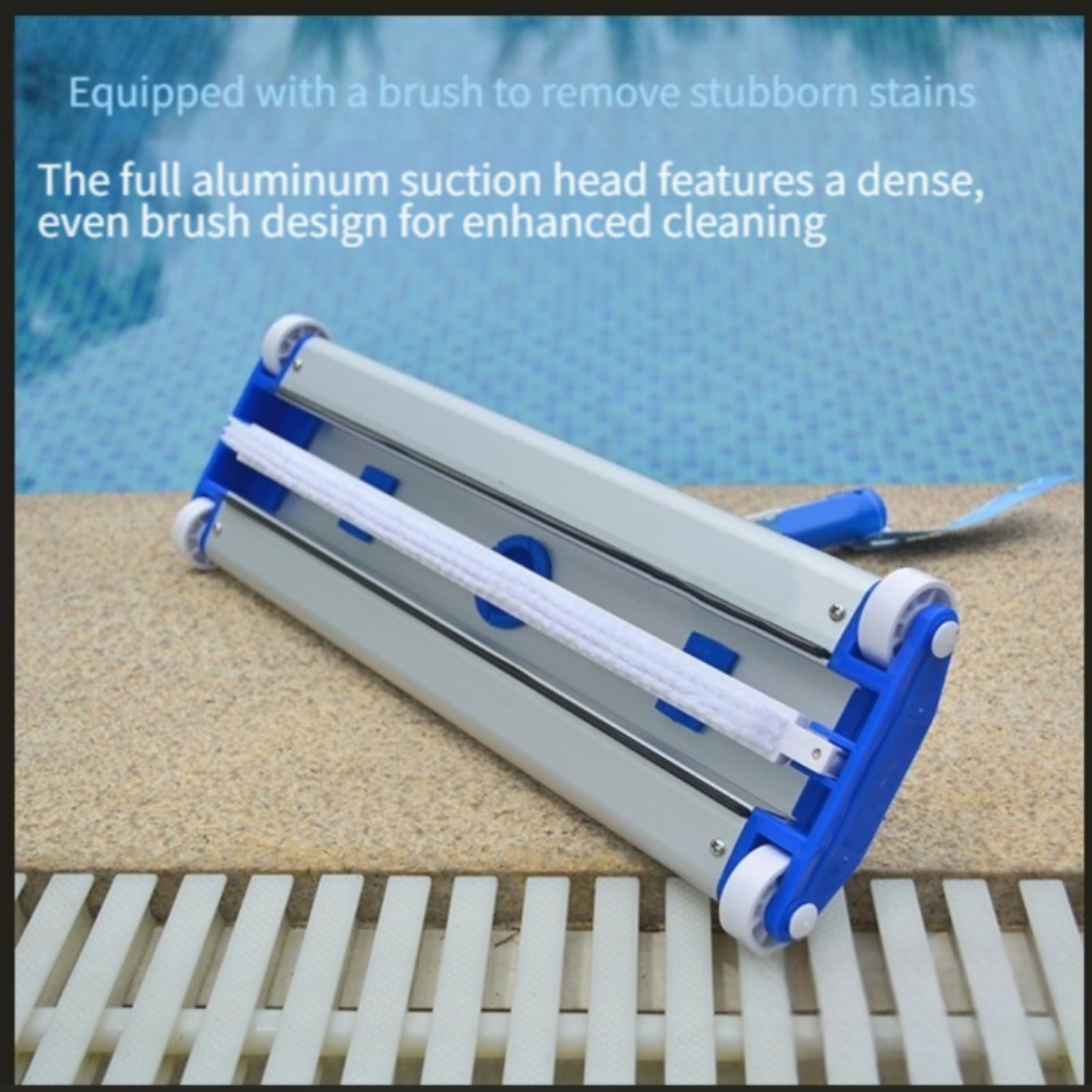 Cabezal de aspiradora de aluminio resistente de 14 pulgadas con cepillos, ajuste giratorio para mangueras estándar de 1.5 pulgadas, limpiador eficiente de paredes y suelos para piscinas de