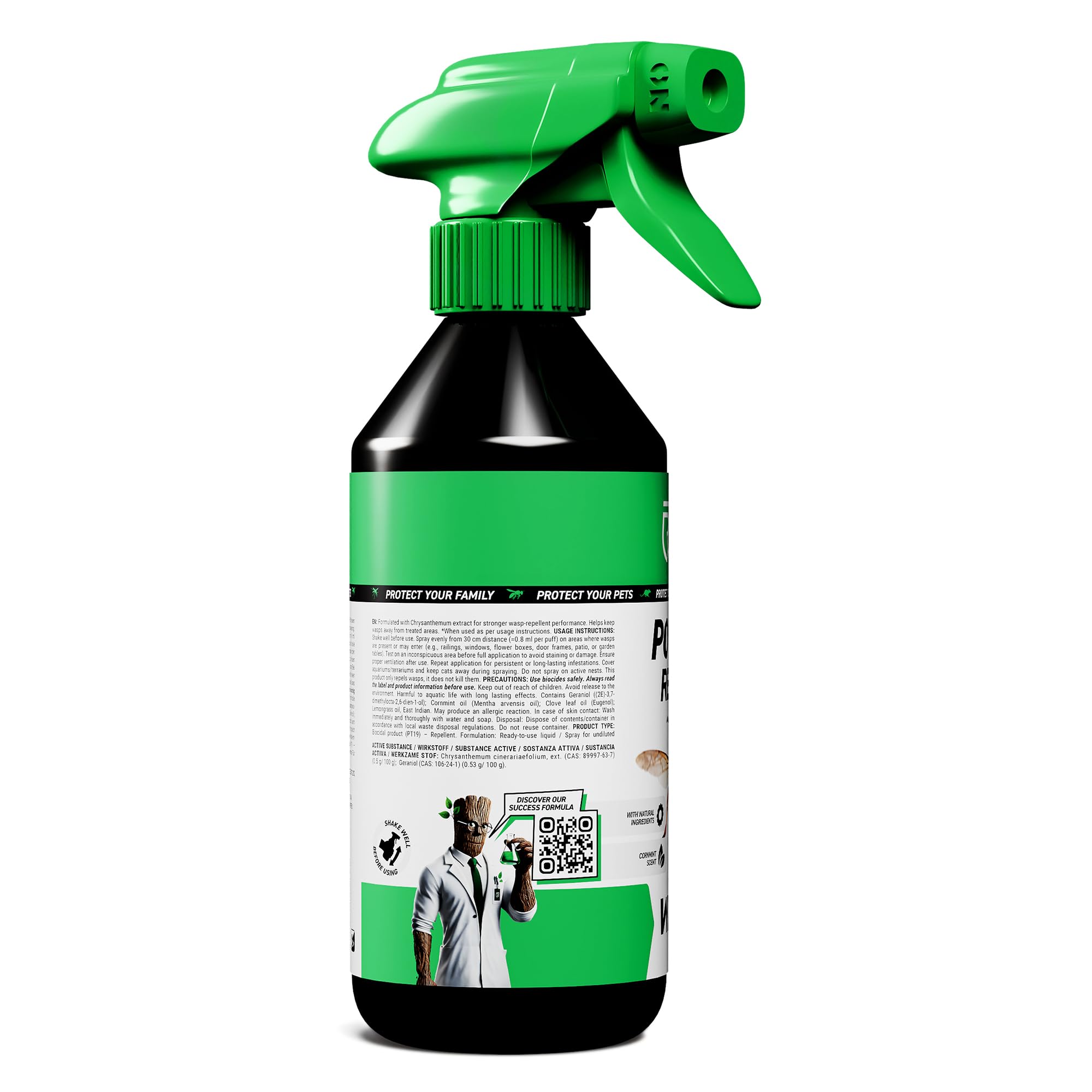 RepellShield® Spray Repelente Avispas Exterior e Interior - 500 ml - Antiavispas con Citronela y Geraniol - Seguro para Niños, Mascotas y Plantas - Protección para Jardín, Piscina, Terraza y Balcón