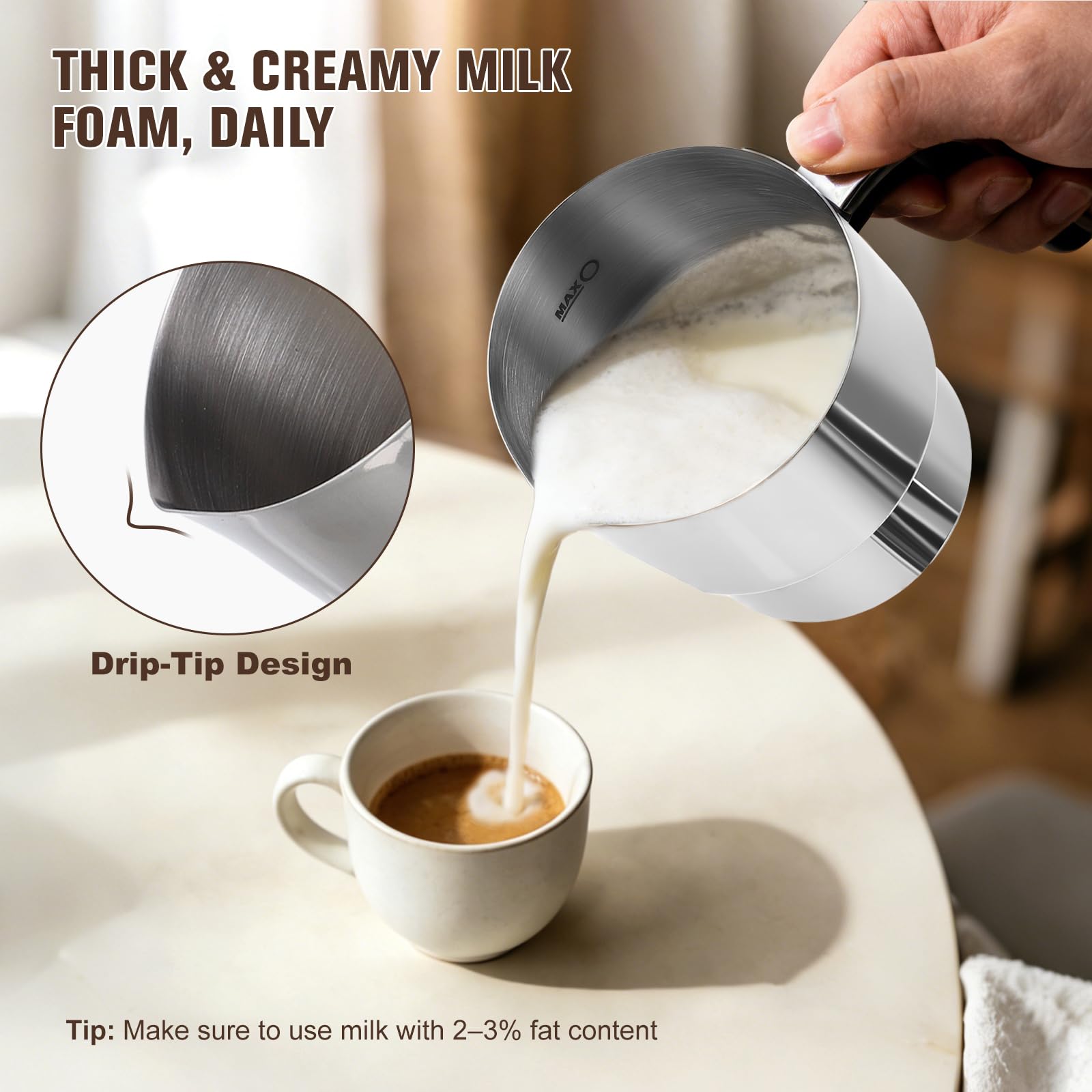 Montalatte Elettrico 6 in 1, Schiuma Latte 3 Temperature (45°C/55°C/65°C), 1.2L 800ml Acciaio Inox 304, 600W, Touch Smart, Nero, per Cappuccino Barista Home