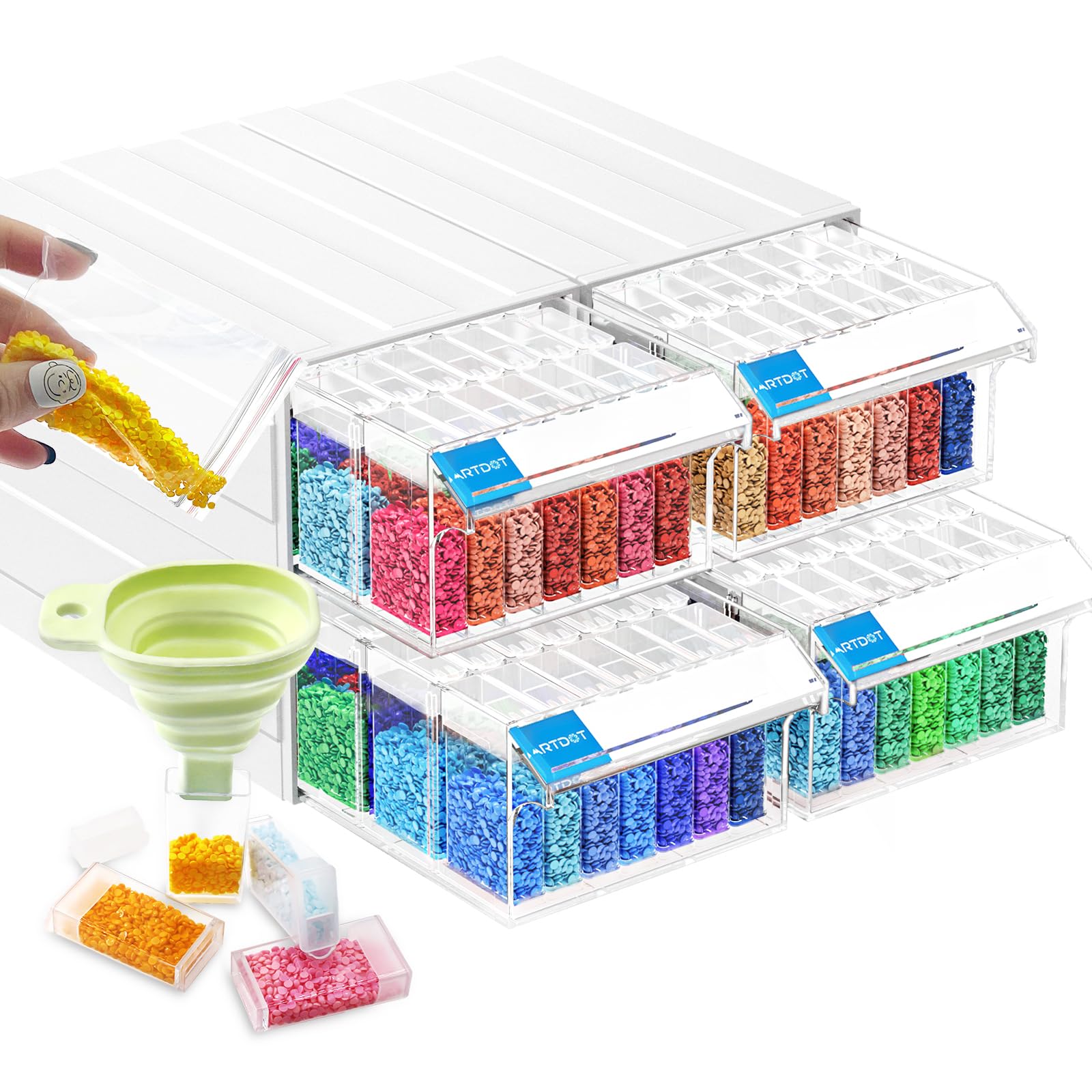 ARTDOT Diamond Painting Storage, 4 Pack Stackable Bead Organizer 140 Slots Individual Containers with Diamond Art Accessories and Tools for Beads Nail Pill Rhinestones Seed