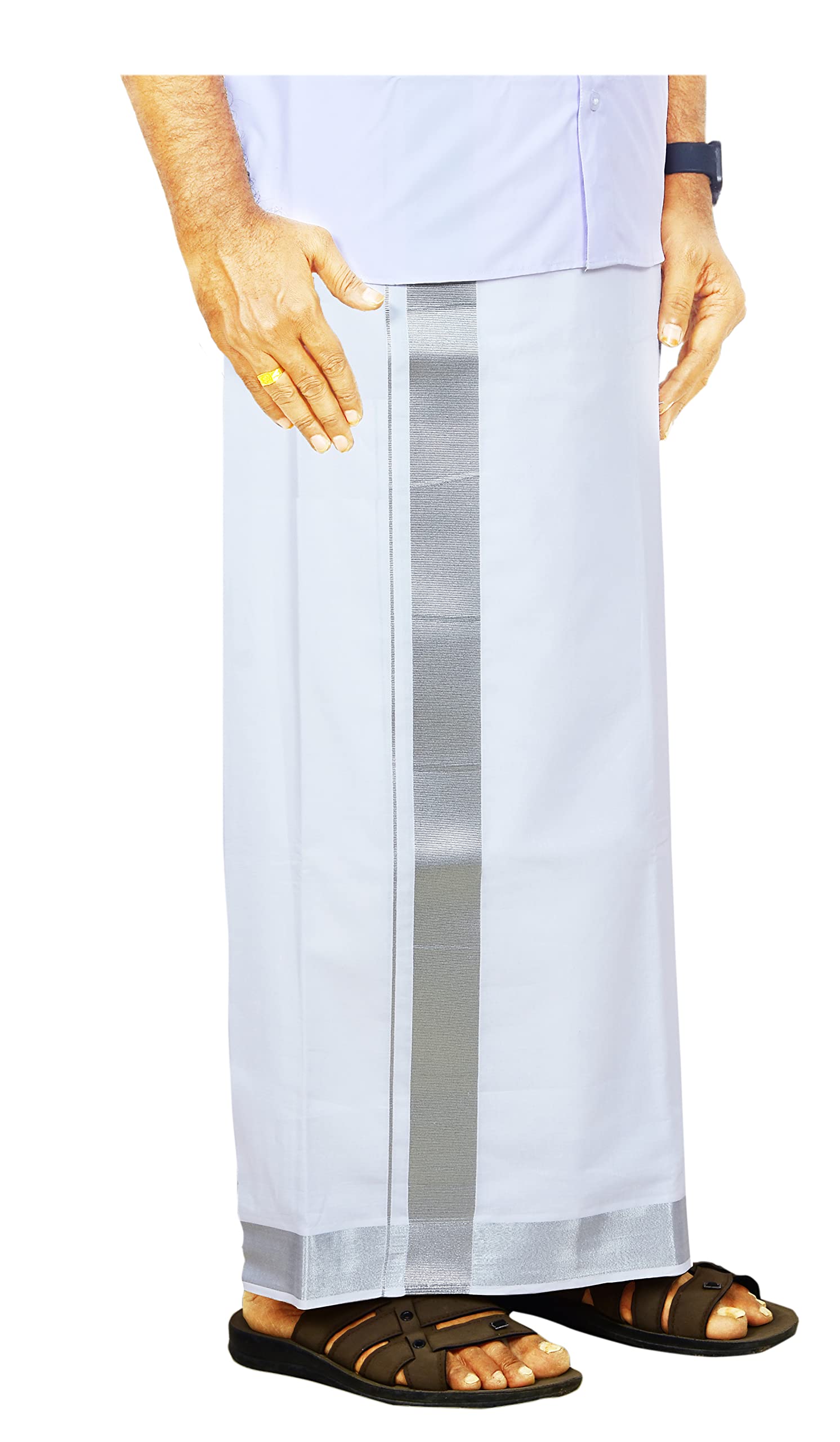 Mens Super Rich Jari Border 100% Cotton Dhoti 4.00 Meters Double Vesti/Mundu-image-28