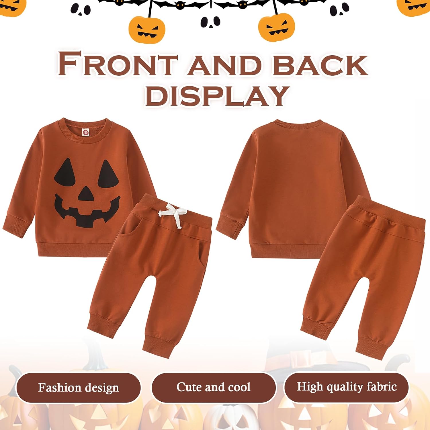 Halloween Outfits For Toddler Boys 12M-5T 2PC Pumpkin Clothes Set