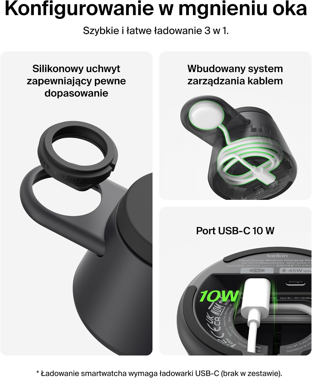 Беспроводная зарядная станция Belkin UltraCharge «3 в 1» с Qi2, 25 Вт — черная | Магнитное зарядное устройство для iPhone, Galaxy, наушников и смарт-часов, сертификация Qi2.2, порт USB-C, в комплекте с блоком питания 45 Вт