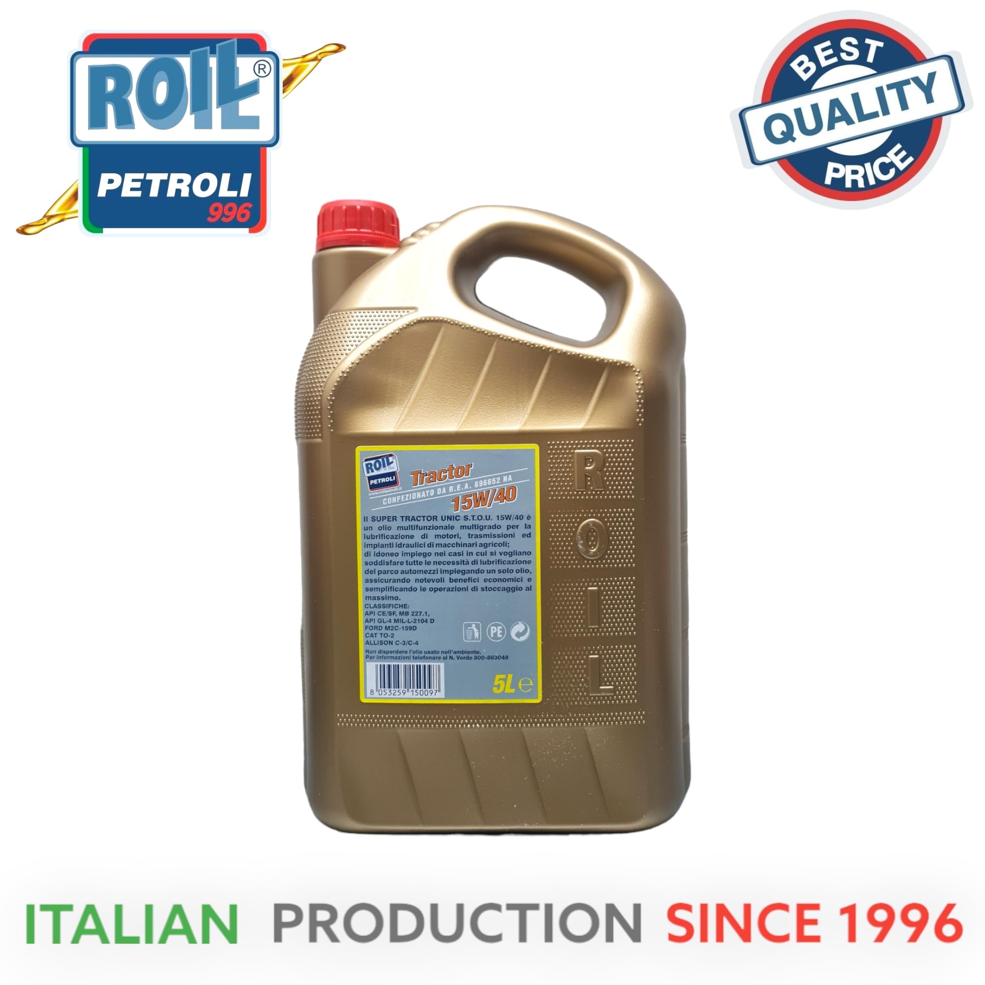 Roil Tractor 15W/40 S.T.O.U. Olio per Trattori, Macchiene Agricole e Mezzi Movimento Terra