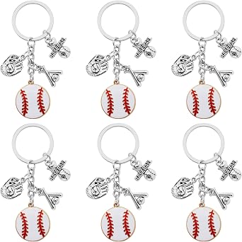 6Pcs Baseball Keychain Alloy Sports Ball Keyrings Baseball Gloves Baseball Bats I Love Baseball Charm Keyrings for Women Men Gift or Sports Party Decorations