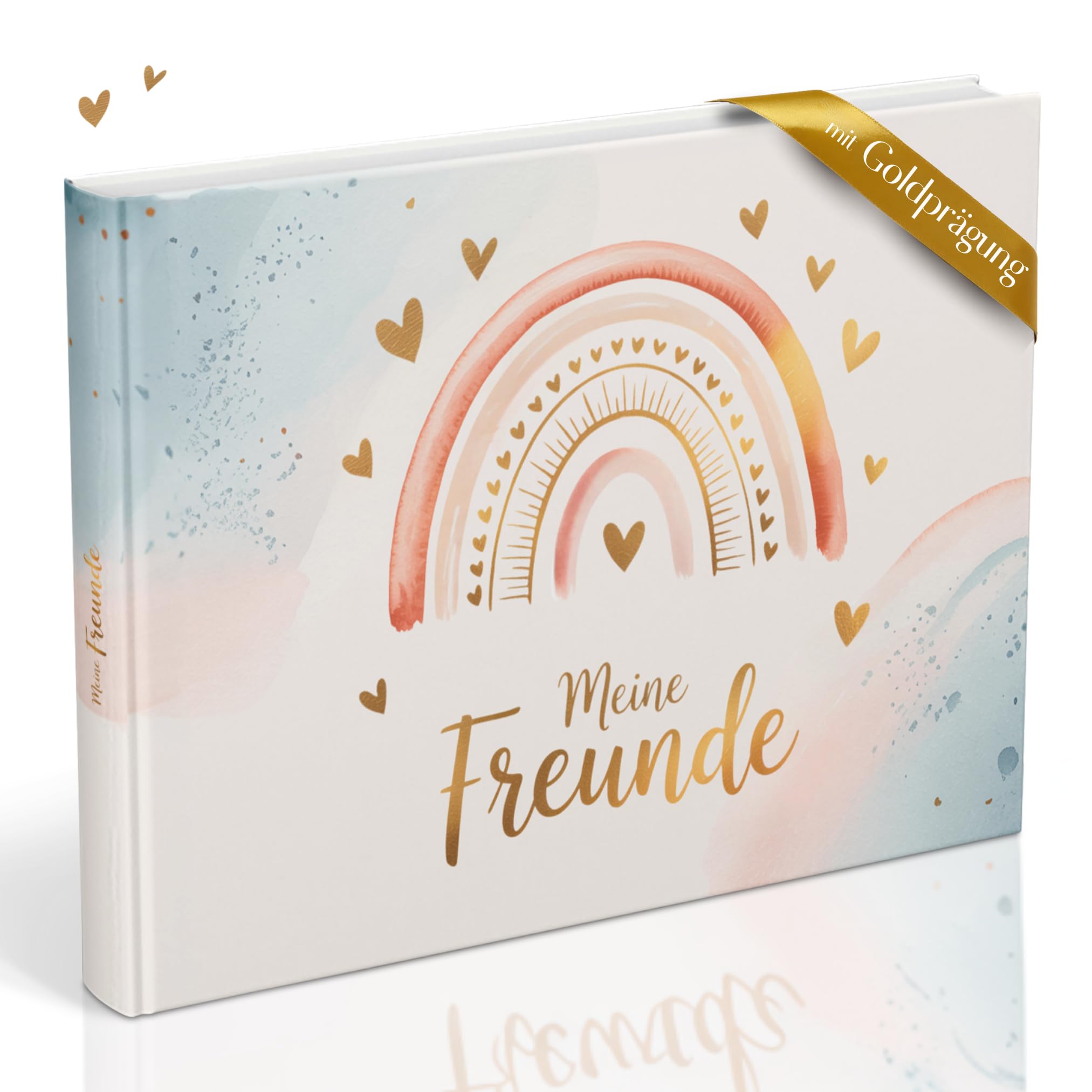 Freundebuch für die Schule mit Regenbogen-Motiven | Erinnerungsbuch zum Ausfüllen mit Platz für 30 Freunde & 5 Wegbegleiter (z. B. Lehrer) | Beliebtes Geschenk für Mädchen im Grundschulalter
