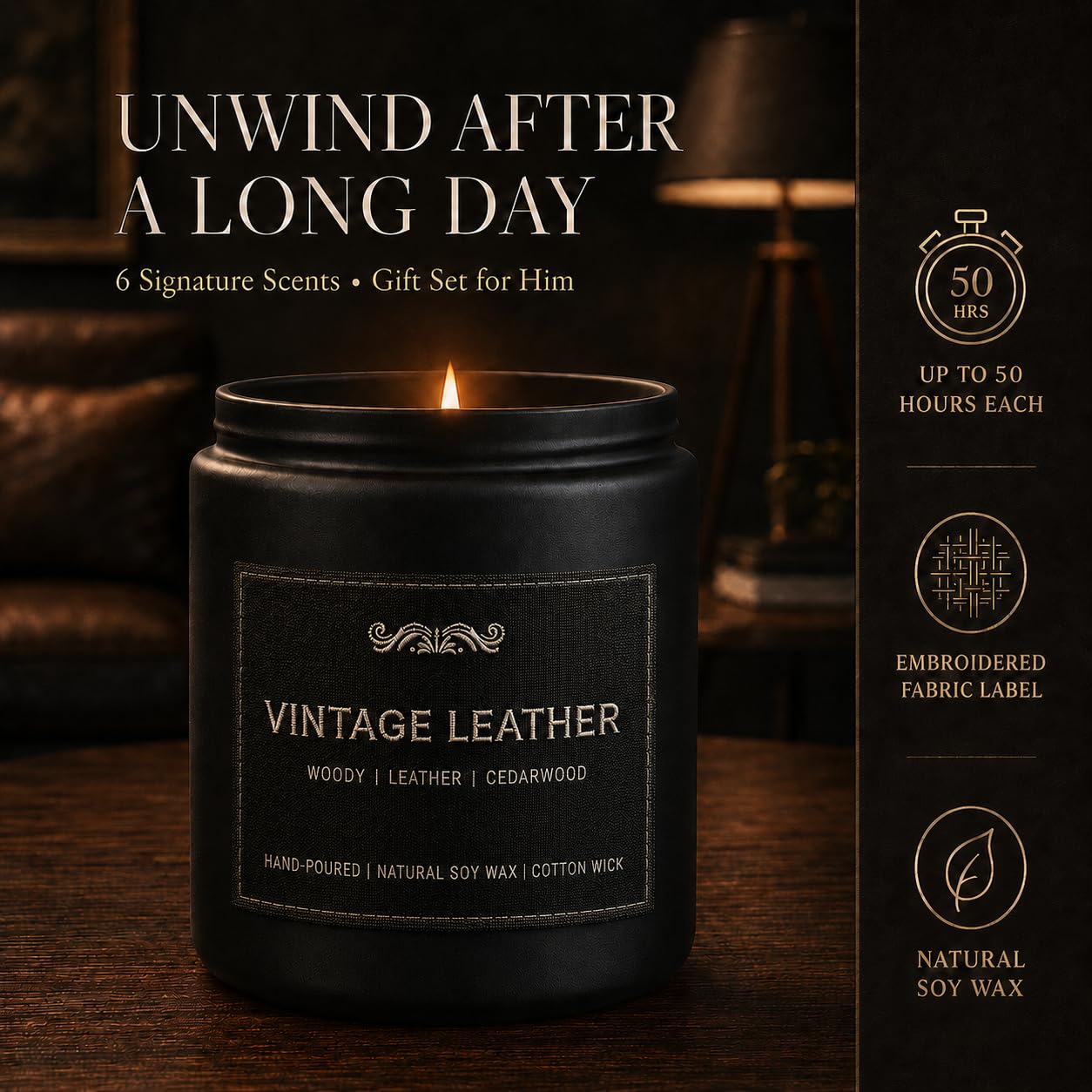 Confezione da 6 candele profumate per aromaterapia per la casa, set regalo per uomini, set di candele da uomo, 1071,6 g, candele a lunga durata 300 ore, regalo di compleanno, San Valentino, Natale,