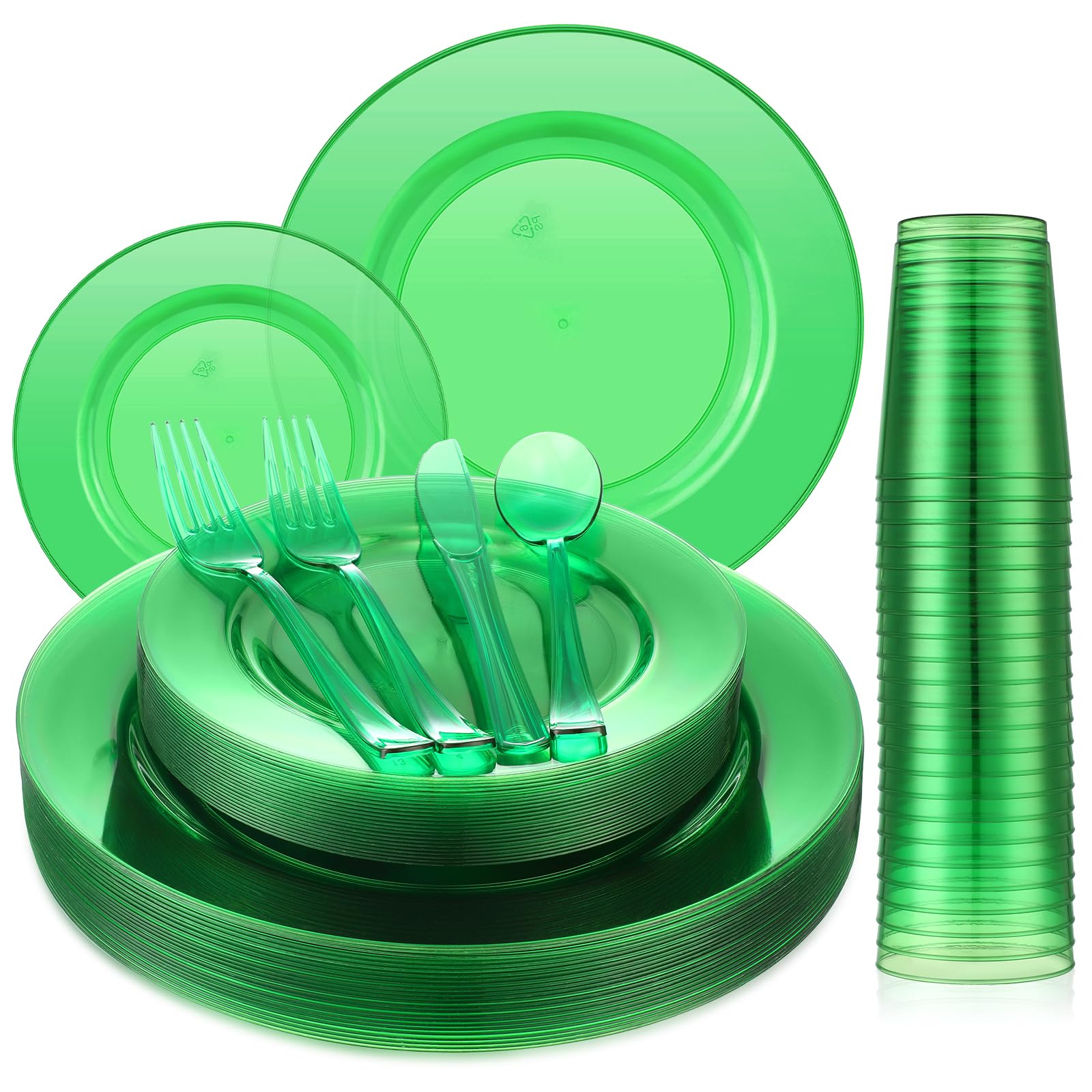 Green Plastic Dinnerware Set, 150 Pieces, Disposable