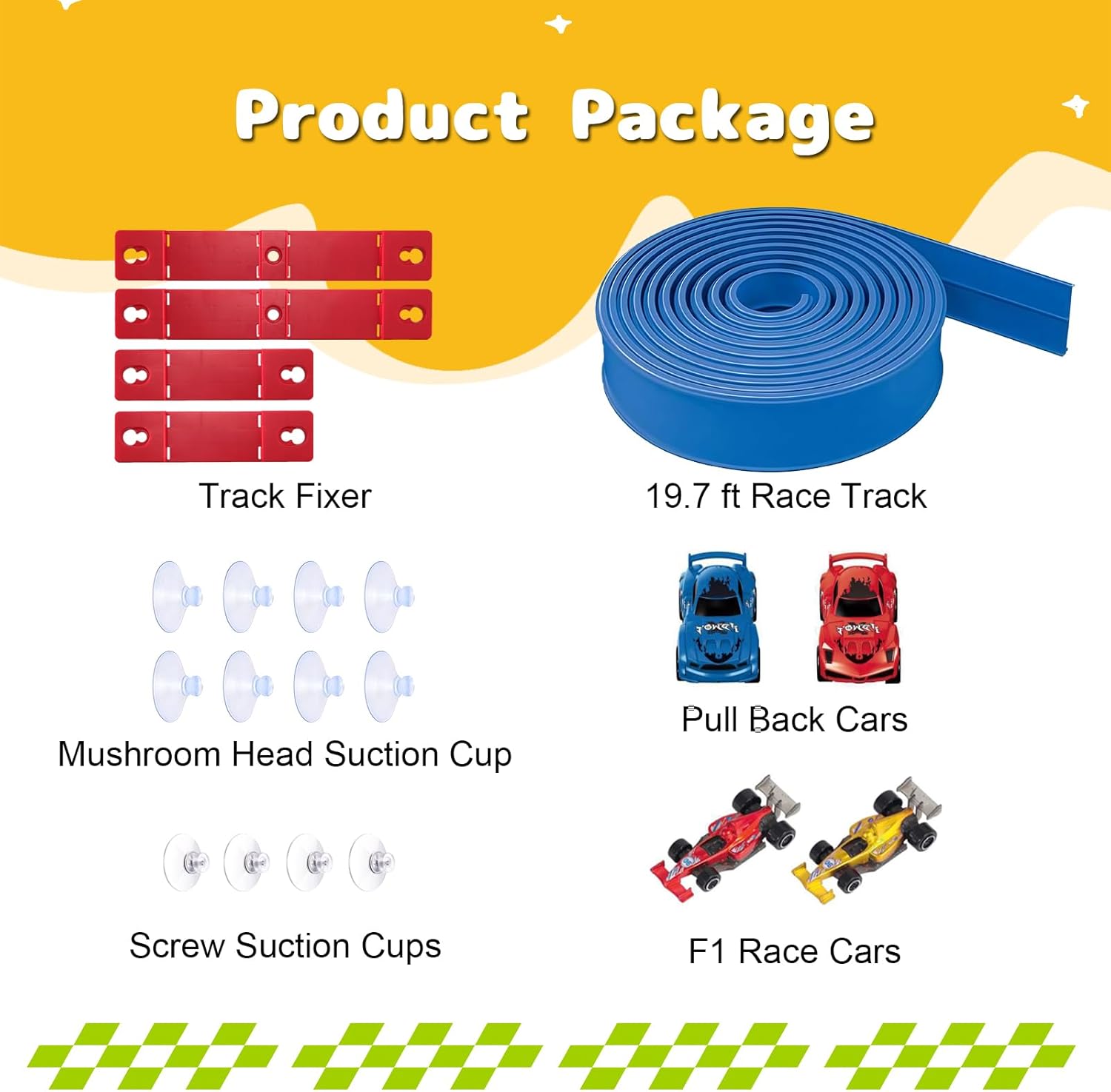 Flexible 19.7Ft Race Track for Kids, 2-Lane Bendable Racetrack Set with Suction Cups,Compatible with Hot Wheels/Matchbox 1/64th Cars,Portable Track Toy Gift for Boys Girls Ages 3+ (Blue)