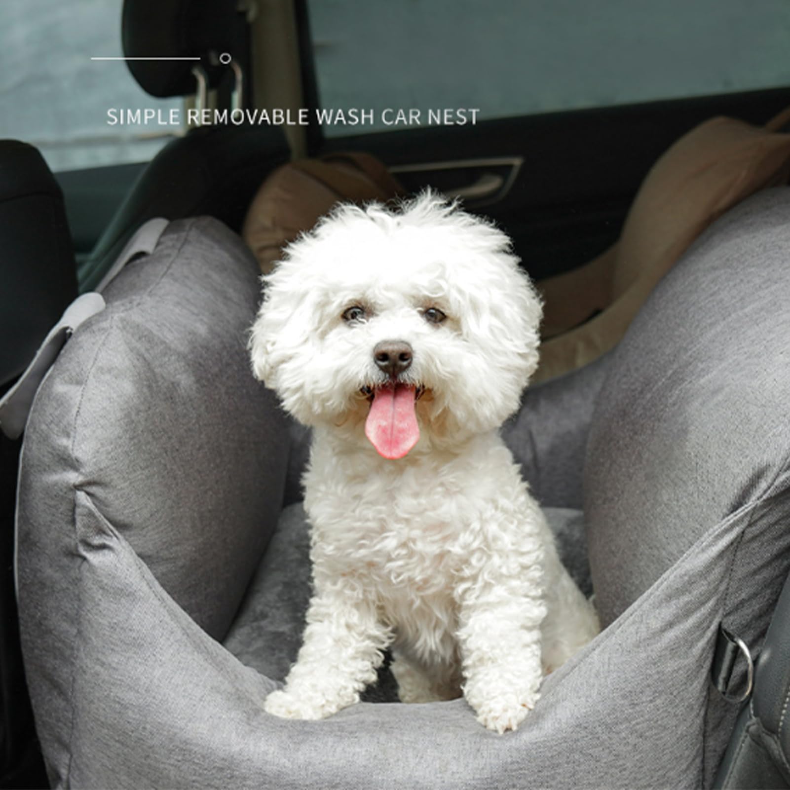 Asiento lavable para perros pequeños y pequeños, asiento de coche para perros pequeños/medianos, asiento para perros con cinturón de seguridad estable y bolsa de almacenamiento (gris claro)
