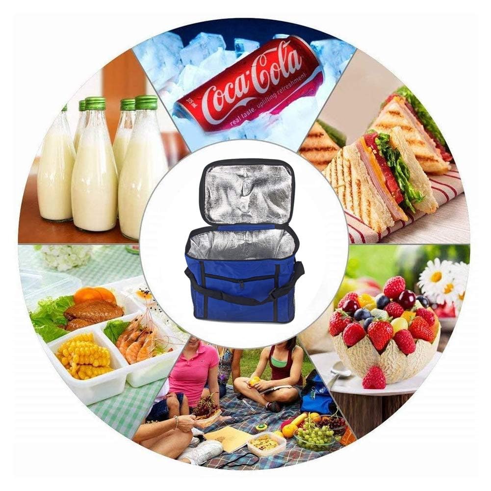 Borsa Isotermica da Pranzo Pieghevole per Picnic, Campeggio, Viaggio (Blu)